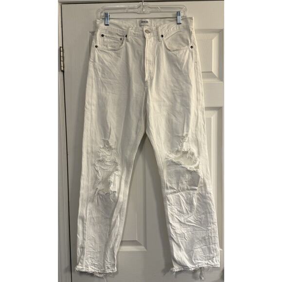 Agolde Denim - Agolde Jeans Sz‎ 27 90's Mid Rise Loose Fit Vanish White Distressed Thrashed
